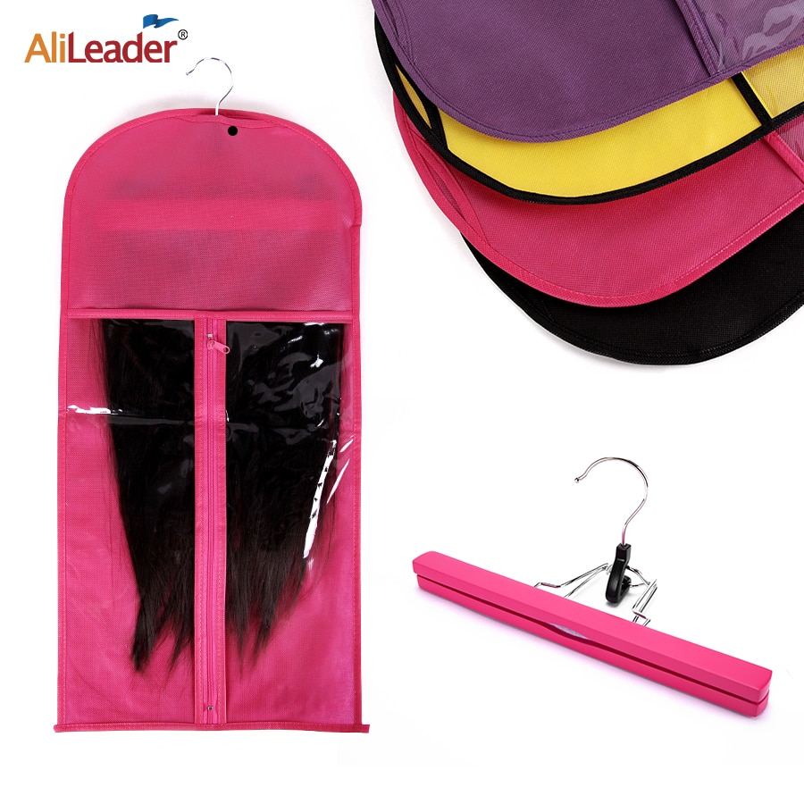 Support de rangement de perruque en bois d'usine alileader avec sac de perruque pour extension de cheveux perruque anti-poussière sac d'extension de cheveux non tissé 10 ensembles/pièces