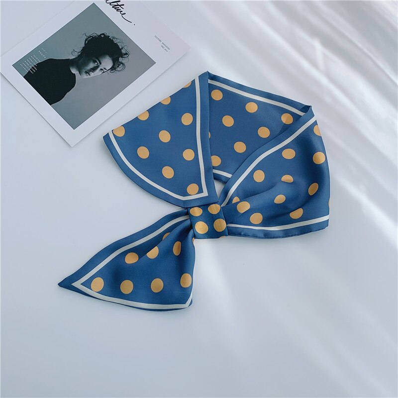 8 Kleuren Selecteren Vrouwen Effen Kleur Haar Sjaal Mode Haar Banden Gestreepte Sjaals Lady Decoratie Zijde Hoofddeksels Banden: Dot-Blue