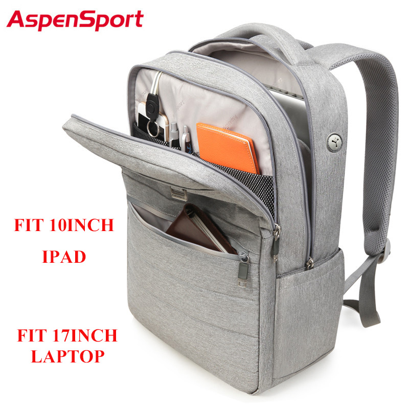 Aspensport Bedrijf Rugzakken Voor Mannen Schooltassen Mannelijke Laptop Fit 15.6-17 Inch Notebook Computer Reizen Voor Jongen School tassen Grijs