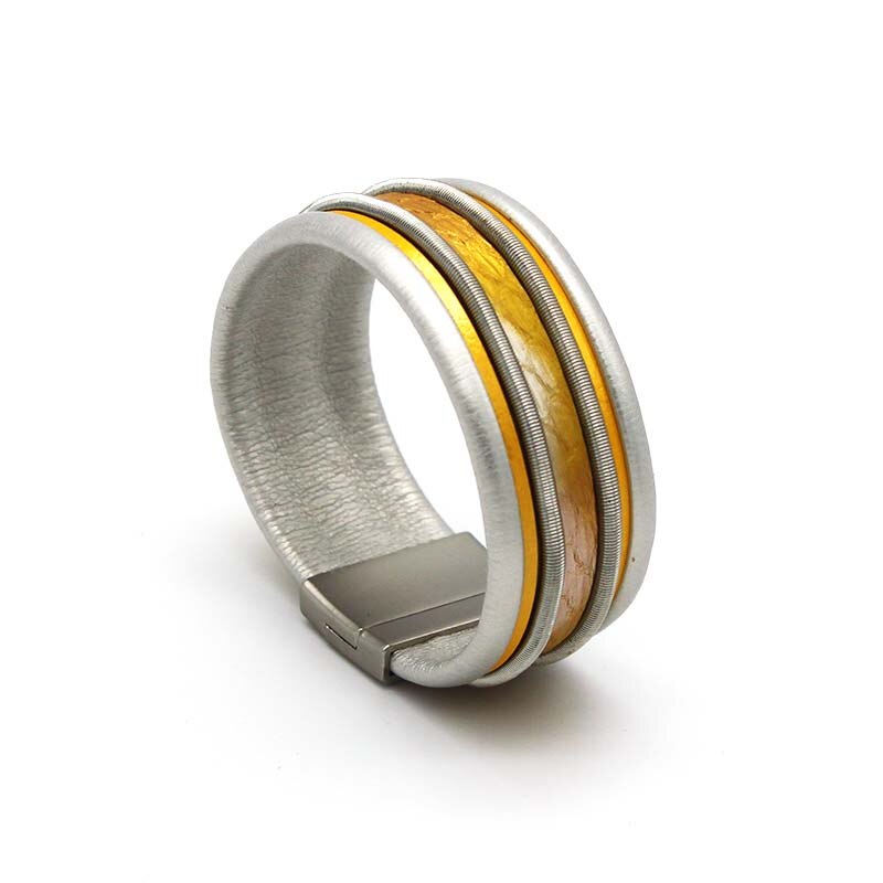 TOTOABC Amorcome Leder Armbinde Metall Rohr Breite mehrschichtig-wickeln Armbinde Weiblichen Schmuck