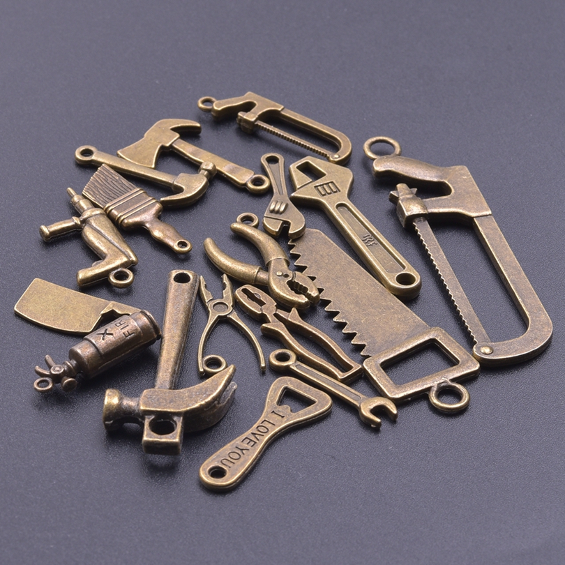 10/20/30 unids/lote herramientas de bronce colgantes de joyería DIY te amo abridor de botellas cepillo encantos a granel suministros de joyería de Metal