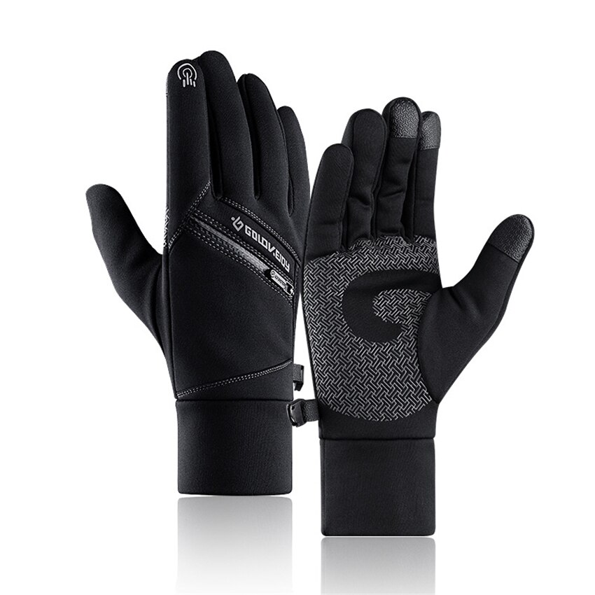 Nouveaux gants chauds pour hommes automne hiver en plein air anti-dérapant écran tactile gants d'équitation Ski fermeture éclair imperméable à l'eau poche hommes gants: Black Gloves / xxl Palmwidth11-12cm