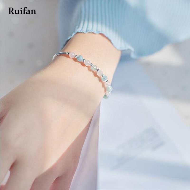 Ruifan coloré naturel Morganite Bracelet 925 en argent Sterling Bracelets pour femme femme à la argent 925 bijoux YBR009