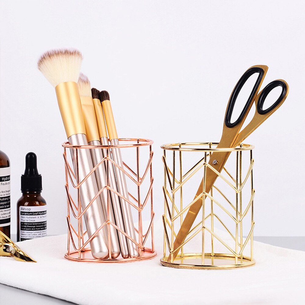 Nordisk hul metal rosa guld makeup børste opbevaring spand ins skønhedsværktøj børste opbevaring tube desktop penholder iron art cvs
