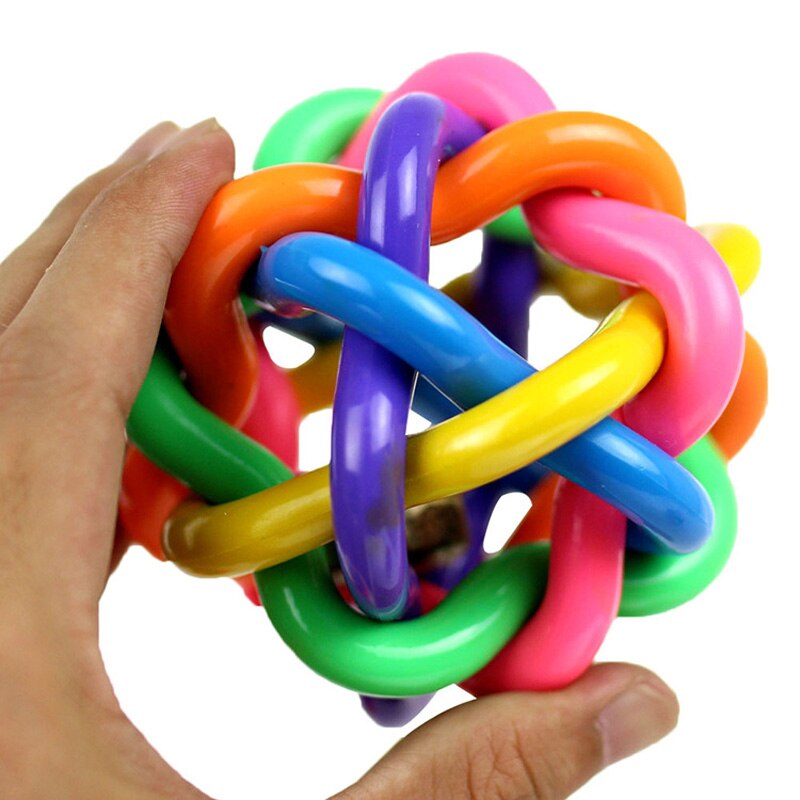 1Pc Kleurrijke Rubberen Bal Hond Speelgoed Gevlochten Honden Tanden Reinigen Chew Speelgoed Outdoor Interactieve Speelgoed Met Klokken Puppy kat Speelgoed