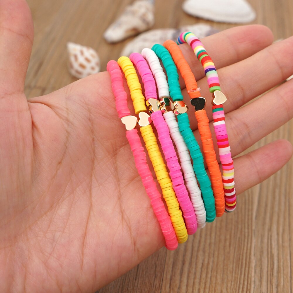 gehen2Boho Herz Charme Armbänder Polymer Ton Armbinde Für Weibliche Sommer Heishi Rabatt 4mm Perlen Braclets Frauen Schmuck