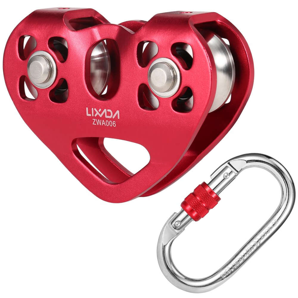 Lixada 30kN Cable Trolley Pulley Dual Pulley with 25kN Srew Locking Carabiner For Rock Climbing Caving Aloft Work Rescue