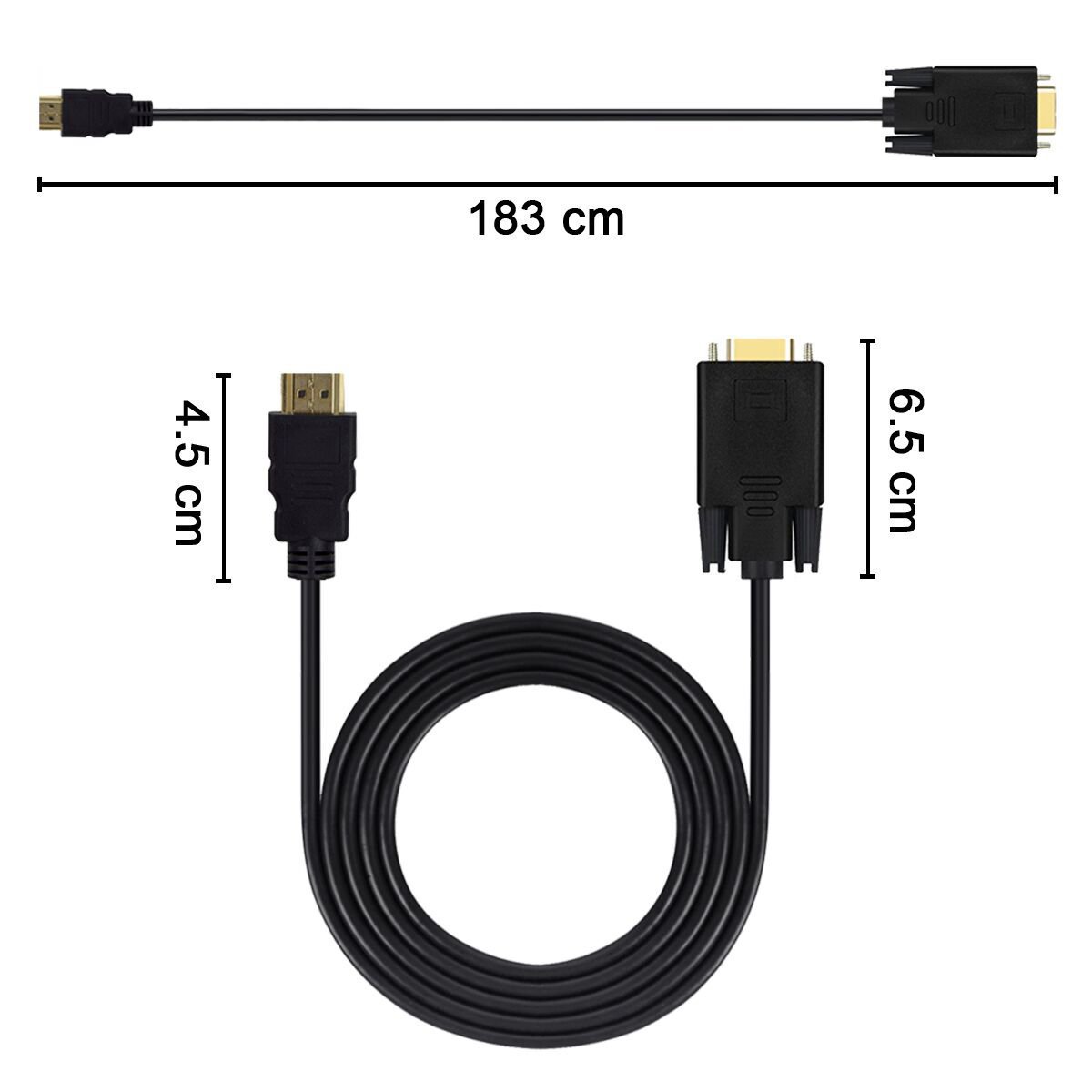 1.8m hdmi-compatível com vga adaptador macho para macho cabo conversor unidirecional para desktop portátil pc monitor projetor hdtv