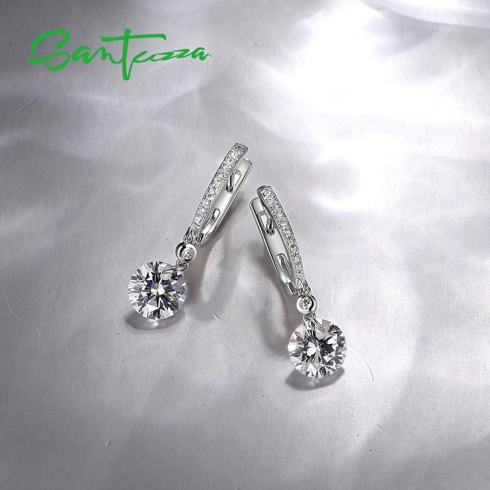 Santuzza Zilveren Oorbellen Voor Vrouwen Pure 925 Sterling Zilver Sparkling White Cubic Zirconia Oorbellen Delicate Fijne Sieraden