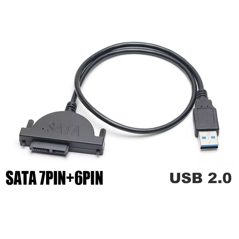 Câble USB 2.0 vers SATA 7 + 6 broches, cordon de lecteur CD/DVD-ROM, adaptateur de pilote optique, câble de transfert de données pour PC portable et ordinateur portable