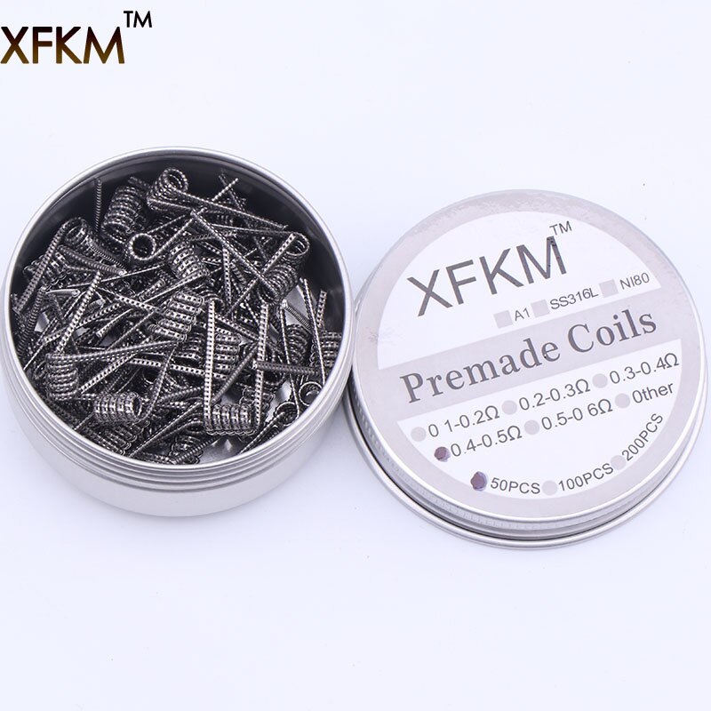 100 pz/scatola NUOVO XFKM Ni80 SS316l Sfalsati Fuso Clapton Prebuilt Colis Nichelcromo Ad Alta Densità RDA RTA RBA Atomizzatore Bobine di Riscaldamento