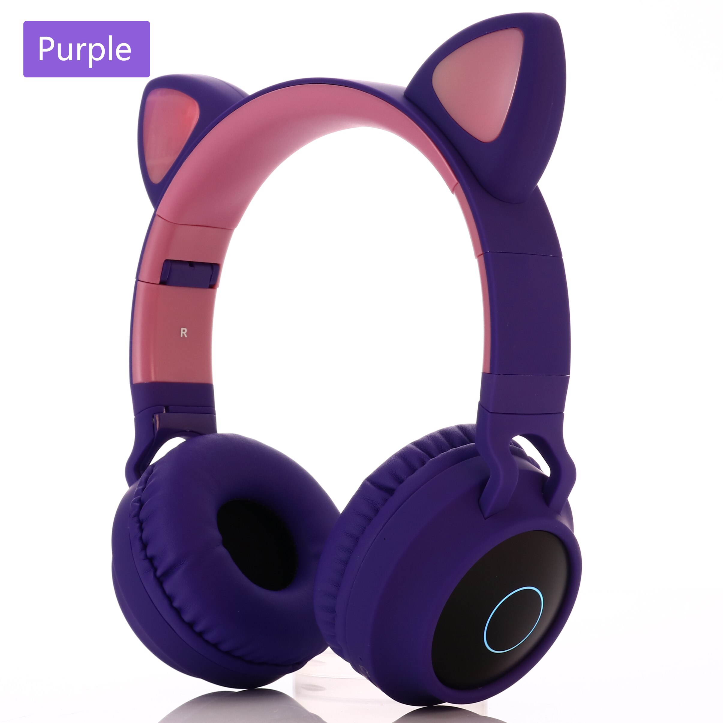 Bluetooth Sans Fil Chat Oreilles Casque Avec Micro, Enfant Mignon Fille Stéréo Musique Casque Pliable CASQUE LED: Headset028 Purple