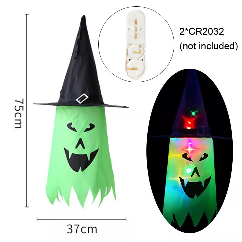45-80cm led halloween-dekorasjon blinkende lys gypsophila spøkelsesfestival kle seg glødende trollmannsspøkelseshattlampe hengende dekor: Mørk khaki