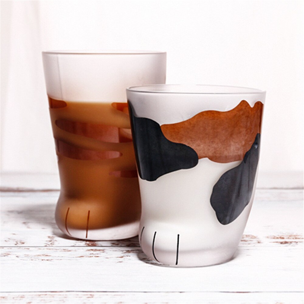 Cat Paws Cups Cute Glass Cats Paws Mug Office Coffee Mug Tumbler Breakfast Milk Porcelain Cup With Cat Spoon 5