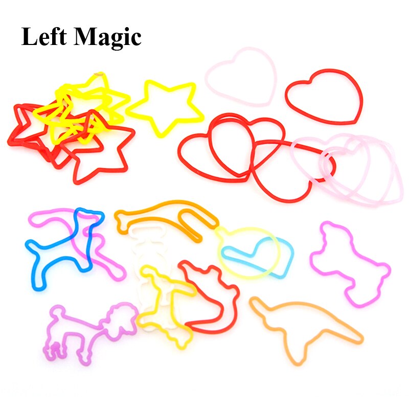 30 sztuk serca/gwiazda/w kształcie z gumką-profesjonalne magiczne sztuczki wielokolorowy elastyczny różne oplatania opaski magiczne rekwizyty