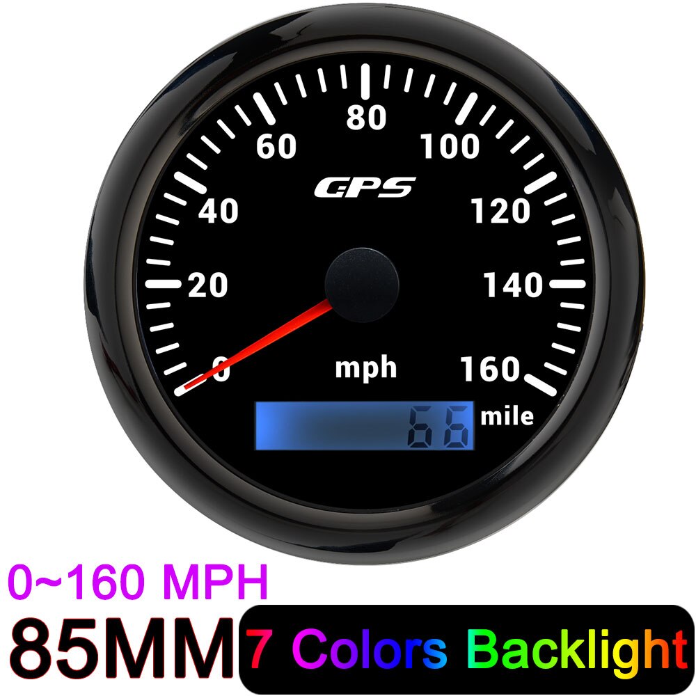HD 85mm GPS Speedometer 30 60 80 120 160 200 MPH Waterproof Speed Gauge for Mairne Yacht Boat Car Truck 7 Colors Backlight 9-32V: 160MPH Black