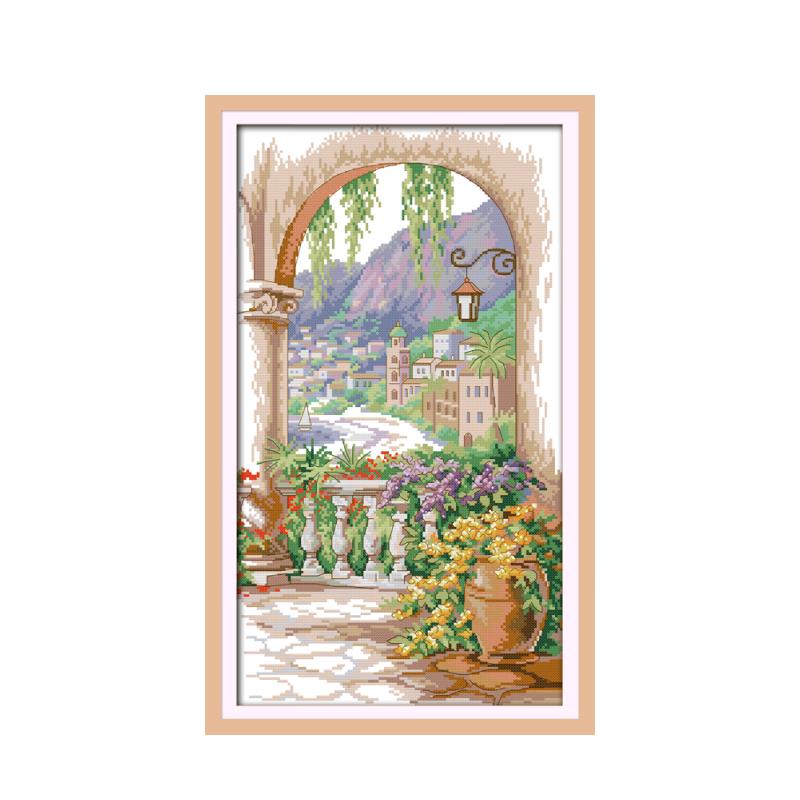 Courtyard scenery (2) cross stitch kit lanscape garden 14ct 11ct count printed canvas stitching embroidery handmade needlework