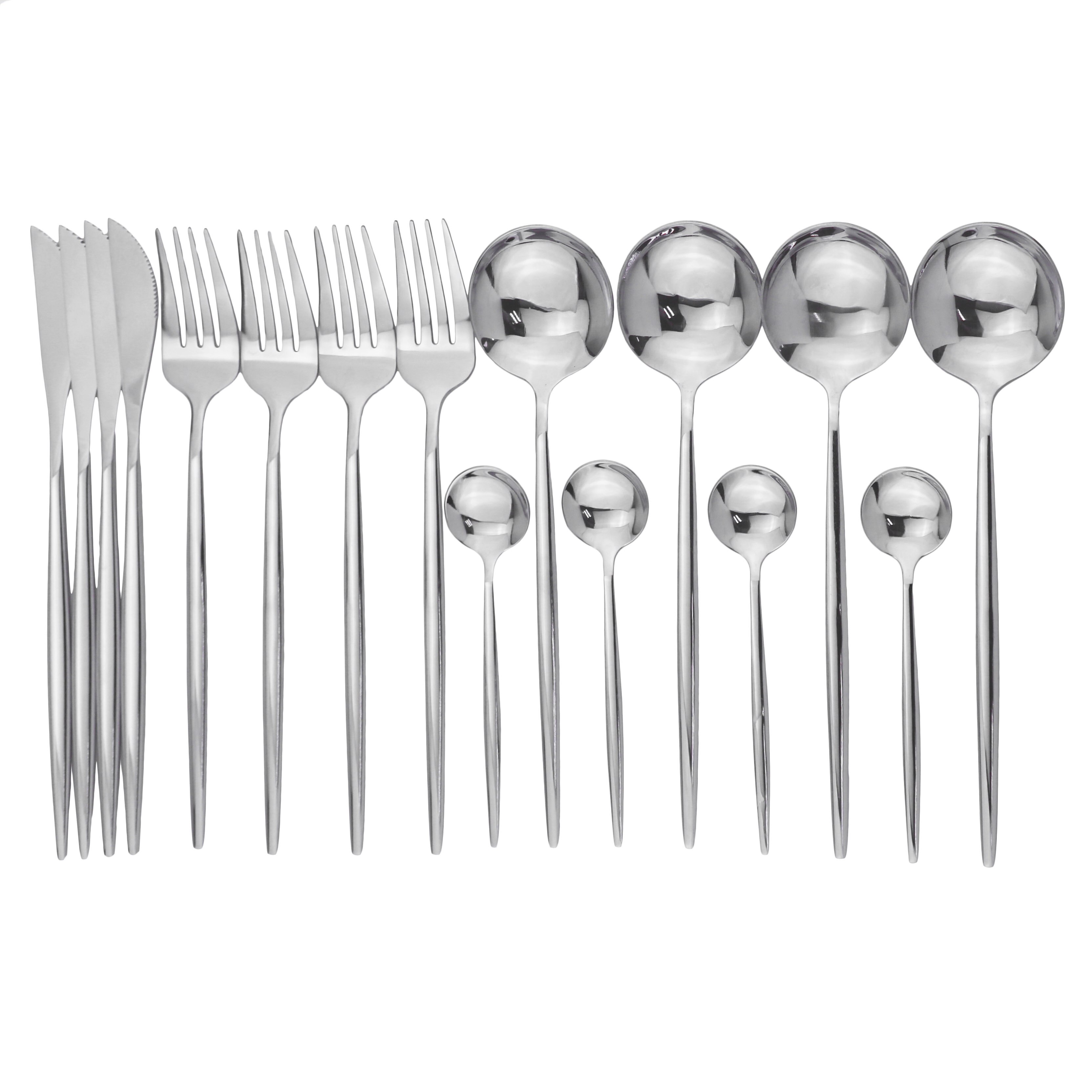 Gold Cutlery Set Kitchen Flatware 16Pcs 304 Stainless Steel Knife Fork Spoon Dinnerware Set Mirror Silverware With Gife Box: Gold Box / 16Pcs Silver