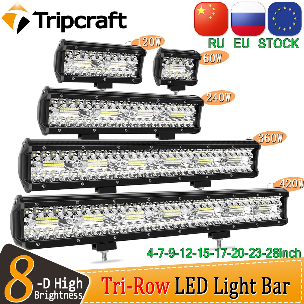 Tripcraft 3 rzędy listwa LED 4 - 28 Cal listwa świetlna LED LED światło robocze do ciągnika samochodowego łódź OffRoad 4x4 ciężarówka SUV ATV jazda 12V 24V