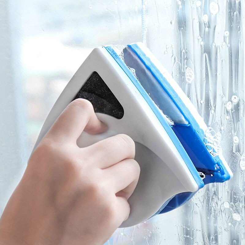 Børste til vask af husholdningsrengøringsværktøj briller visker køkken dobbeltsidet magnetisk vinduesrenser gummiskraber til plade: Blå