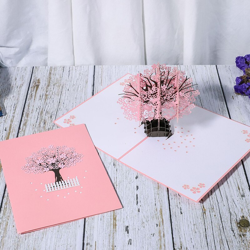 Handmade Cherry Blossom Card Pop Up 3D Card Romantic Love Letter Greeting Anniversary Wedding Valentine Birthday Card