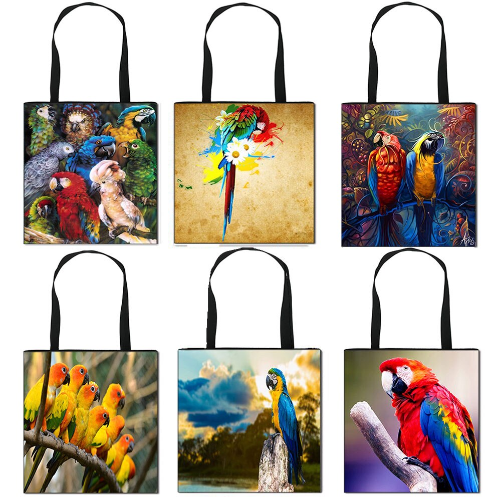 Dames schoudertas met dierenprint, papegaai, dames handtassen, grote casual tassen, dames canvas boodschappentas