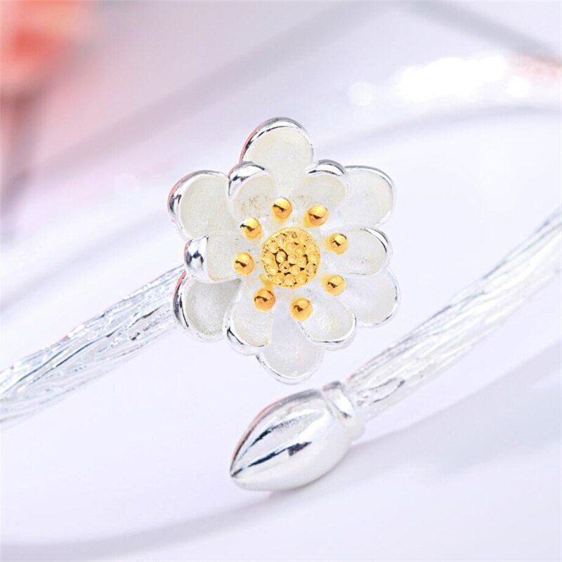 Sole Memory Lotus Cute Fresh Sweet Art 925 Sterling Silver Female Resizable Bangles SBR164