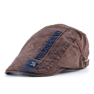 Gorros Retro para hombre, boina de algodón con letras bordadas, gorra con visera, gorra informal, Gorras Planas con hueso, boina para hombre: Marrón