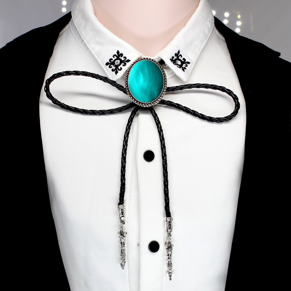 HZSHINLING ovale nuovo Trendy verde menta Bolo Tie Western Cowboy Shirt accessorio rosso nero foto gioielli uovo Bolo-cravatte collana: 19