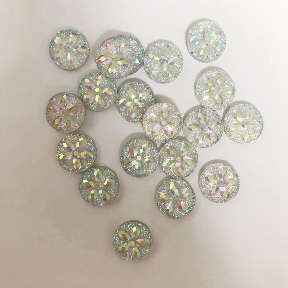 50 pcs AB Resin 10mm Ronde Glanzende Bloem Plaksteen Strass Bruiloft DIY Knoppen F292