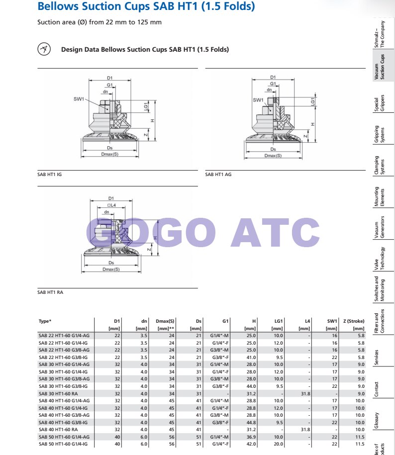 Special suction cup for sheet metal SAB22 30 40 50 60 80 100 125 NBR-60 Vacuum Pad Robot accessories vacuum Suction cup