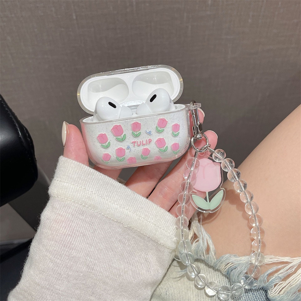 Étui brillant à paillettes de fleurs pour AirPods 1 2 3 4, housse de Bracelet pour écouteurs Bluetooth sans fil pour Apple airpods Pro 2nd Funda: M / Gris foncé