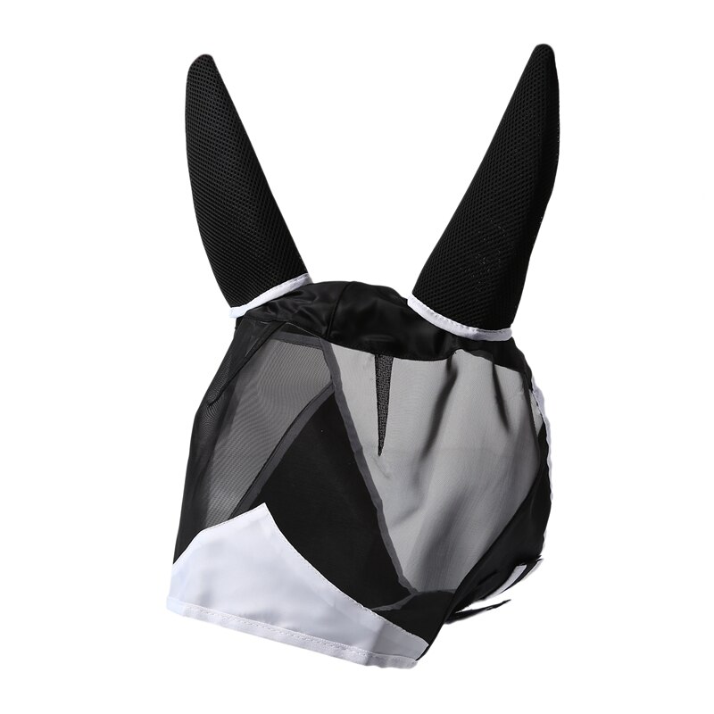 Fine Mesh Horse Mask Uv Protection Fly Mask with Ears Equine Long Nose Breathable Black