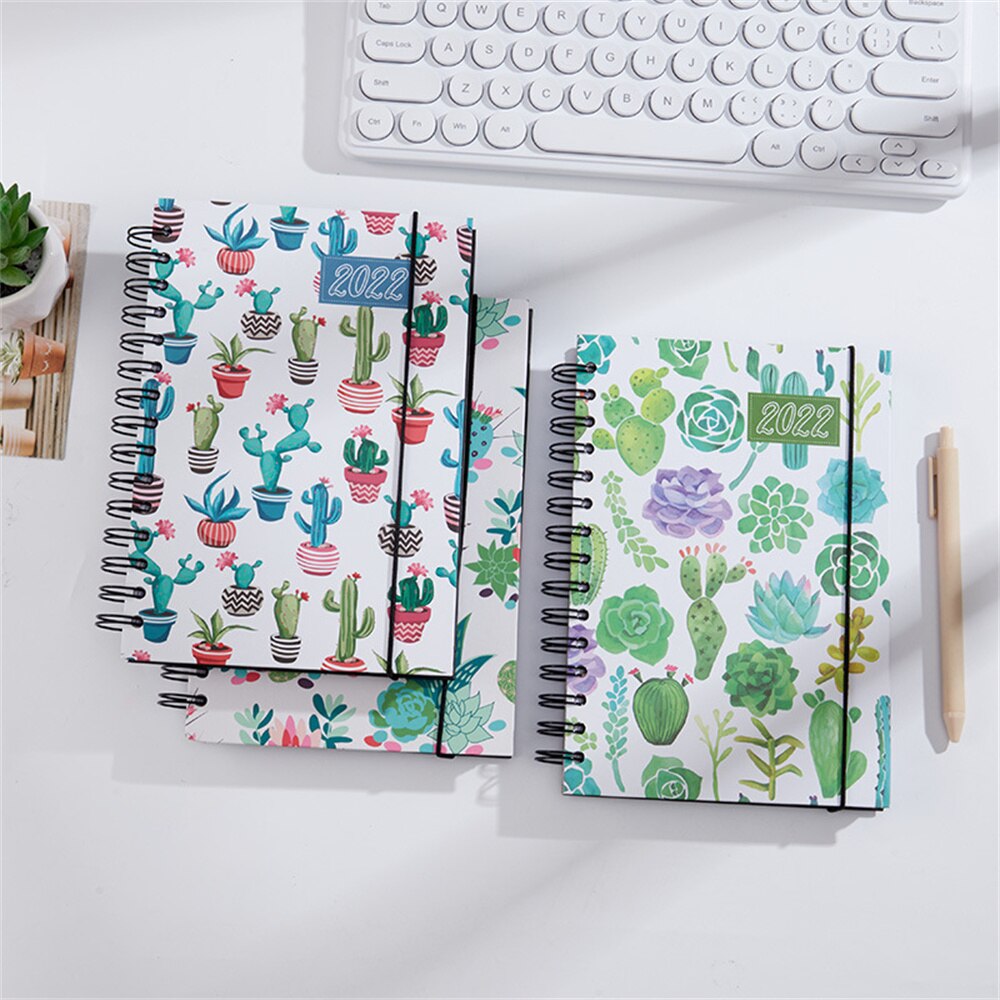 365 Days Schedule Book A6 Coil Notepads Cactus Pattern Planner Reminder Timetable Desk Dates Diary Planner Notebook