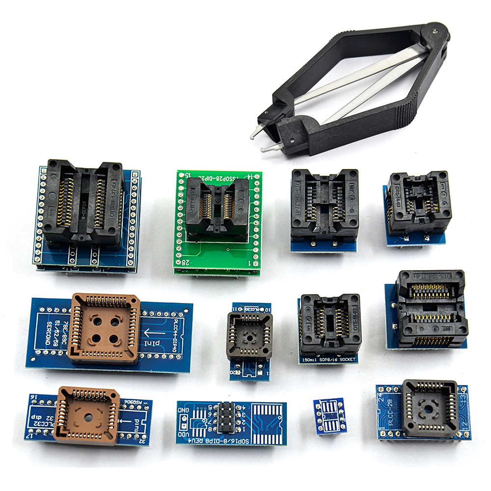 Upmely  v11.9 tl866ii plus minipro nand flash avr pic bios usb ohjelmoija 8 sovitinta  tl866 ja 13 kpl yleispistorasialle