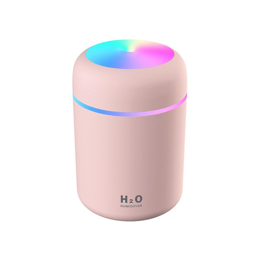 USB Mini Air Humidifier for HomeUltrasonic Air Humidifier Aroma Essential Oil Diffuser for Car Mist Maker Diffusers Air Fresher: 300ml pink