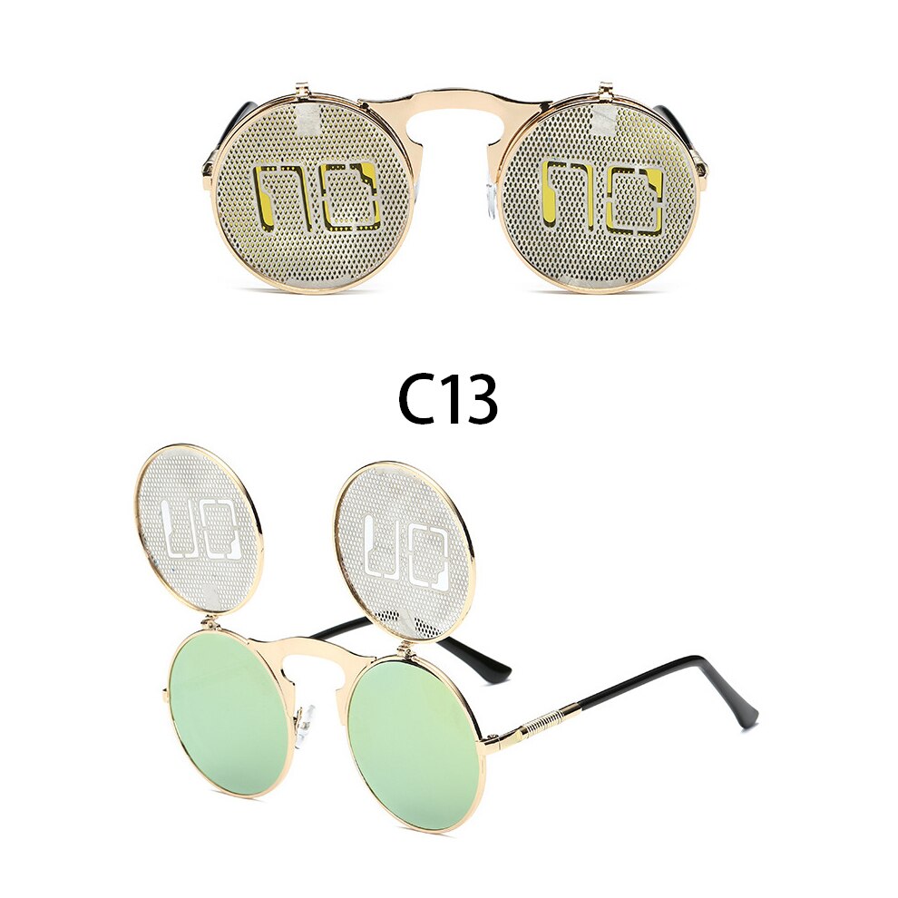 Steampunk Round Flip Up Sunglasses Unisex Retro 90s Rave Party Selfie Accessory 226-238: C13