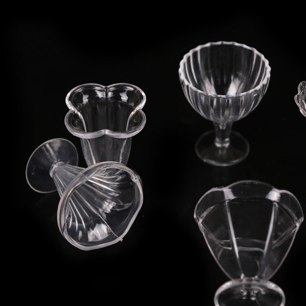 6PCS Mini Cup Transparent Plastic Doll House 1:12 Clear Mini Wine Cup Ice Cream Sundae Cup Doll House Miniature Cups