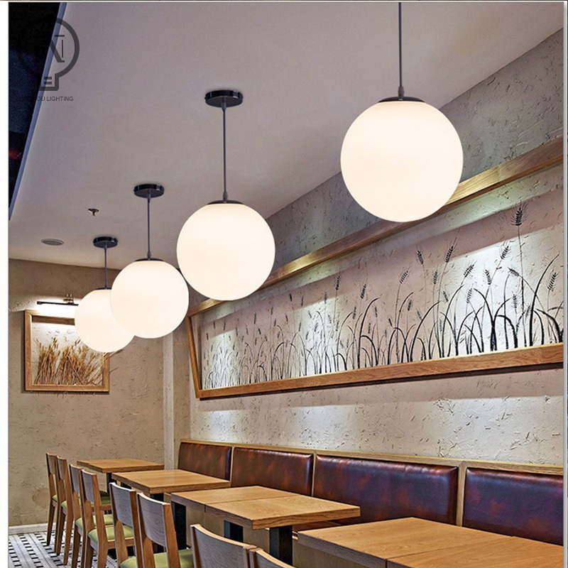 Lámpara colgante de bola de cristal, luminaria E27 dorada/negra/plateada, globo blanco, para Bar, restaurante, decoración, dormitorio