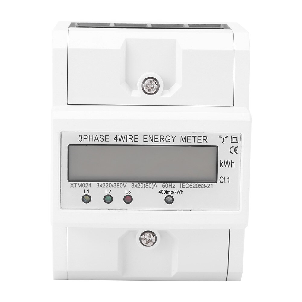 Digital LCD 3 x 20(80A) Energiemeter Three Phase Four Wire DIN-Rail KWh Electronic Energy Meter Measuring Tools