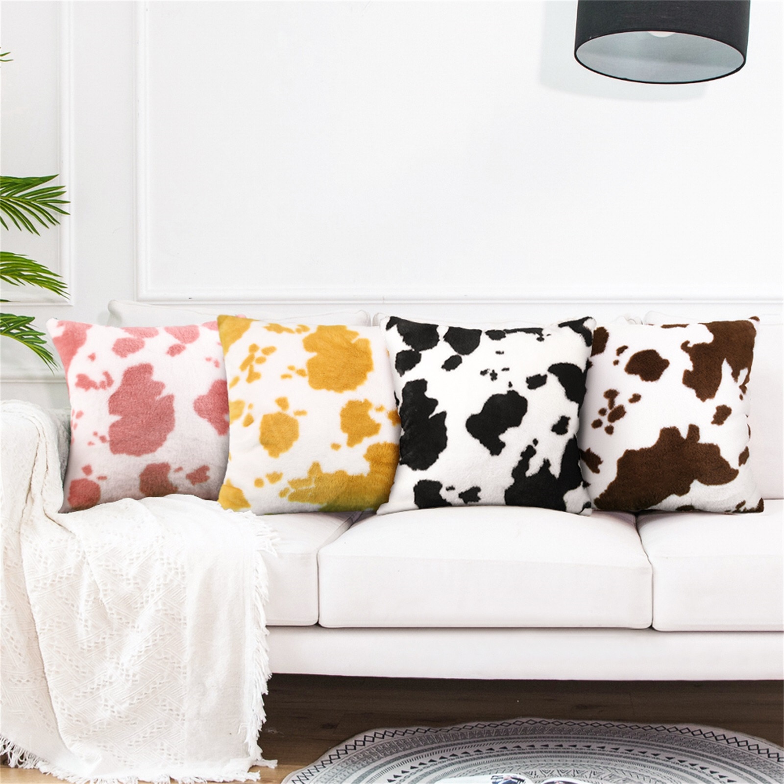 Vache Motif Taie D'oreiller En Peluche Motif Animal En Peluche Courte Canapé Famille Coussin Home Déco Coussin Canapé Наволочки Декоративные