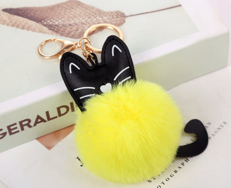 LLavero de gato colgante de 8cm, adorno de bola de gato enchufado para bolsa y mochila: YELLOW