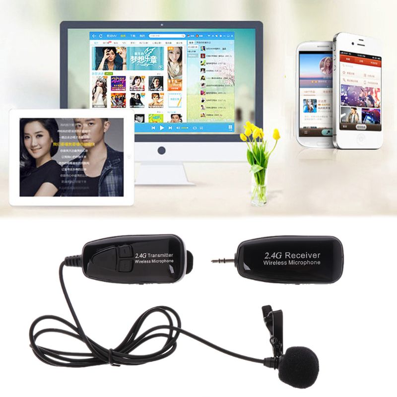 OOTDTY 2.4G Wireless Tie Clip Microphone Lavalier Lapel MIC Guitar Pickup for Speaker