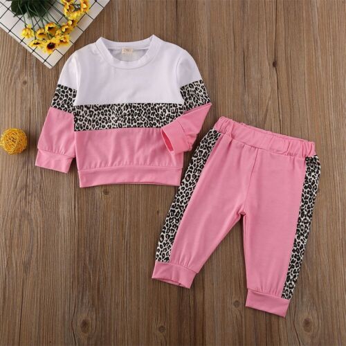 1-5 år småbarn barn bebis flicka kläder t-shirt toppbyxor leopard outfits träningsoverall set