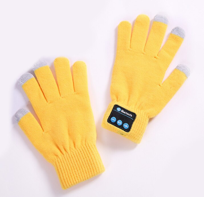Bluetooth-handsker, trådløse bluetooth-handsker, vinterhandsker-berøringsskærm med indbyggede stereohøjttalere, aftagelige hovedtelefoner: Gul