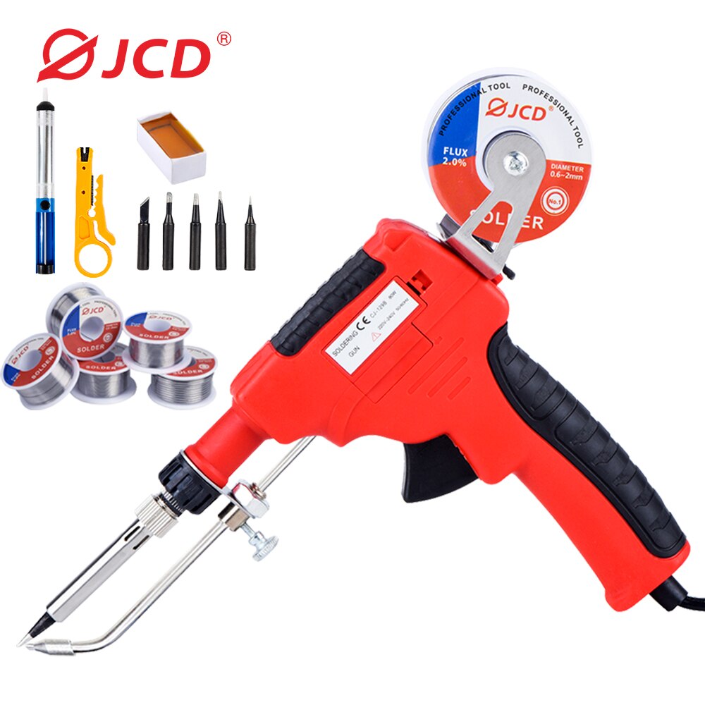 JCD 80W Soldering Gun Kit With Soldering Tips Tweezers Desoldering Pump Soldering Wires Solder Nozzle Cleaning Mesh Repair Tools: JCD-129B-10