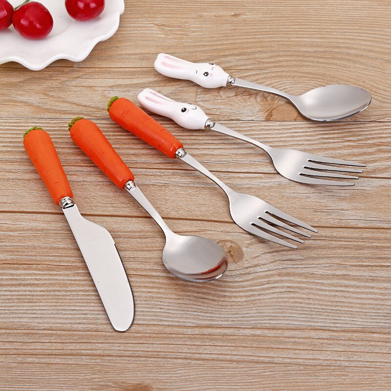 3/2/1 pièces/ensemble bébé enfants alimentation en acier inoxydable dessin animé belle couverts occidentaux pour la vaisselle de cuisine de ménage