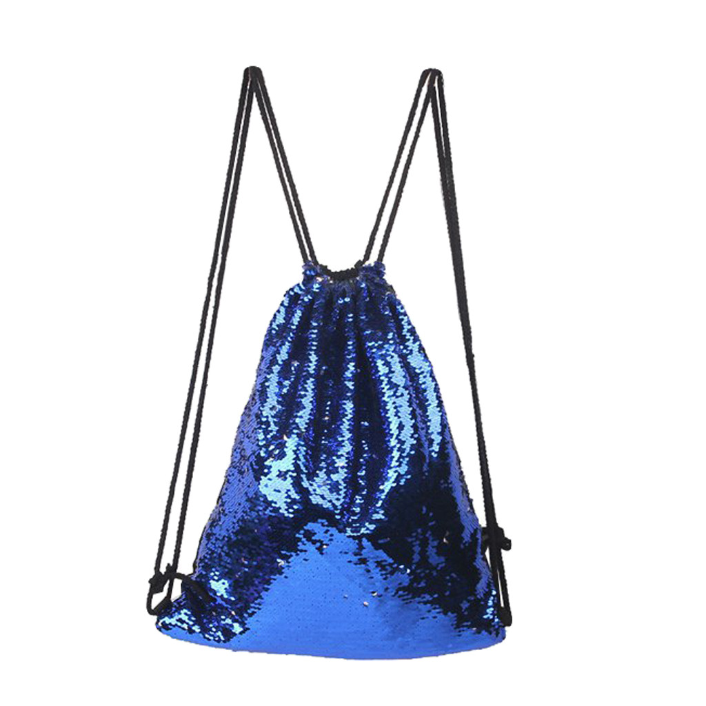 Sac à dos de voyage à paillettes pour fille et garçon, avec cordon de serrage, coloré, # H10: Blue