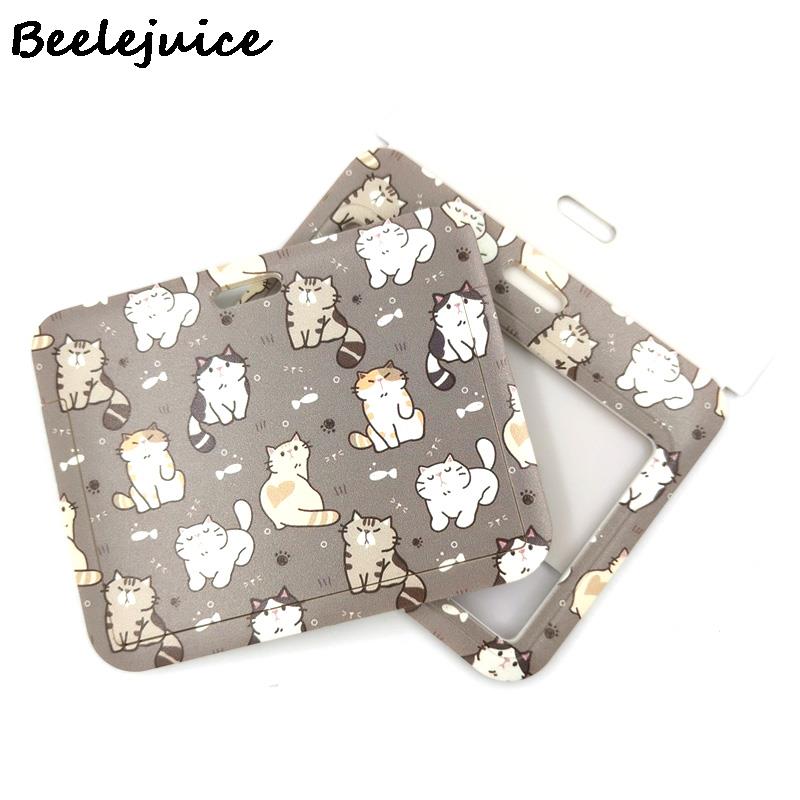 Grey Lovely Cute Cats Cute Card Cover Clip Lanyard Retractable Student Nurse Badge Clip Cartoon ID Card Badge Holder accessories