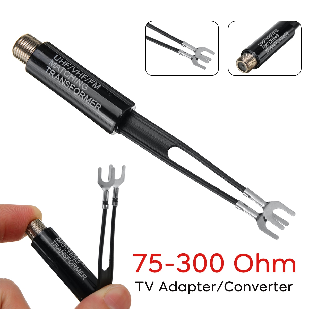 Adaptateur d&#39;antenne TV UHF VHF FM 75-300 Ohm, transformateur, câble Coaxial pour télévision